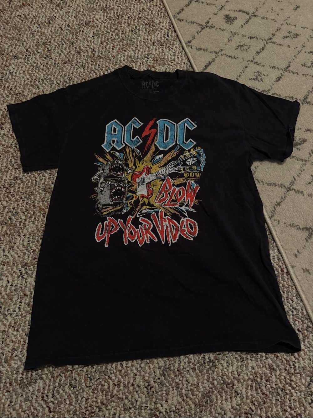 AC/DC Black Tee with Multicolor 'Blow Up Your Video' Graphic